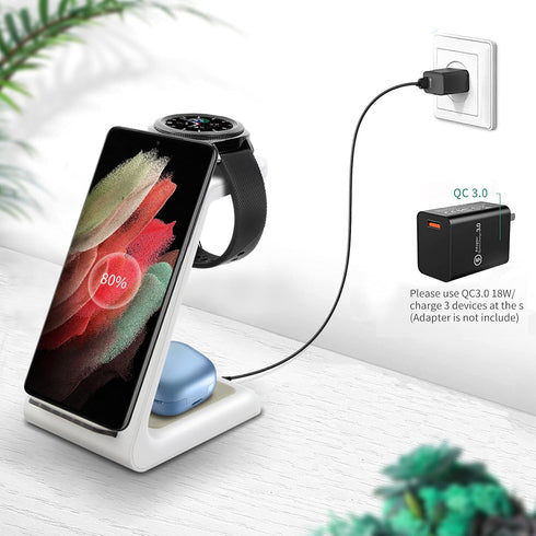 YOCUNKER Wireless Charger for Samsung,3 in 1 Charging Station Dock for Galaxy Watch 5/4/3/2/Active 2/1/Gear S3, S22 Ultra/S21/S20/S10/Note 20/Z Fl...