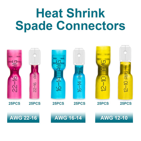 150 PCS Spade Connectors, Heat Shrink Spade Terminals 22-10 AWG, Wire Connectors Male and Female by MENTBERY...