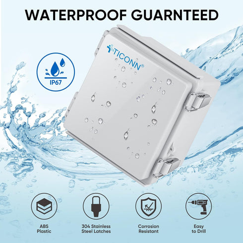 TICONN Waterproof Electrical Junction Box IP67 ABS Plastic Enclosure with Hinged Cover with Mounting Plate, Wall Brackets, Cable Glands (Off-white...