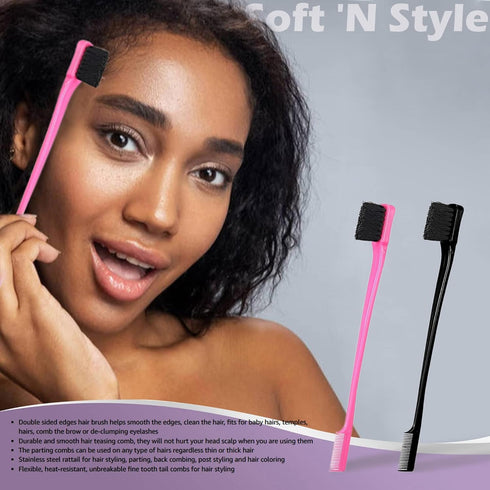 Soft 'N Style Double Sided Edge Control Hair Brush Comb Combo Pack 6 Pieces Pink and Black...