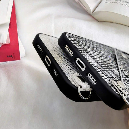 Omorro Glitter Diamond Sequins Wallet Case with Shiny Crossbody Chain for iPhone 12 Pro Max Black...