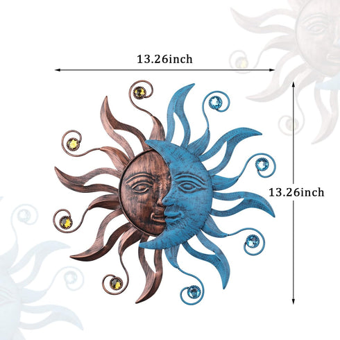 MUMTOP 13.26 Inch Metal Sun Moon Wall Decor, Inspiational Wall Sculpture Hanging Decorations Art for Indoor Outdoor Home Living Room Office Yard G...