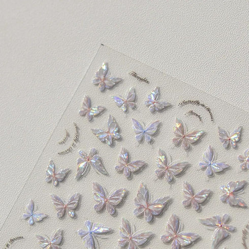 Butterfly Nail Art Stickers 5D Embossed Aurora Butterfly Nail Decals Pink Shining Butterfly Nails Adhesive Stickers Nail Art Supplies Butterfly St...
