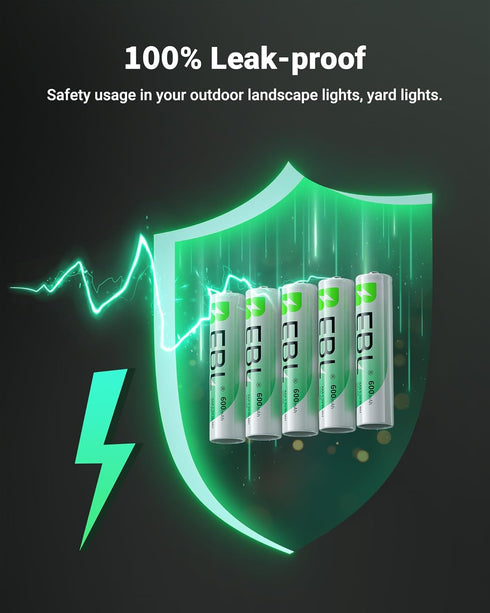 EBL Solar AAA Battery for Outdoor Solar Lights Replacement 1.2V 600mAh Rechargeable AAA Batteries Triple A Battery for Gaming Controller, RC Remot...