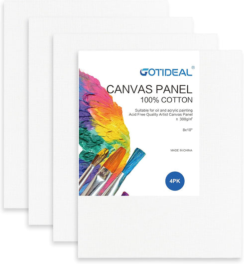 GOTIDEAL Canvas Boards for Painting, 8x10 inch Set of 4, Gesso Primed White Blank Canvases for Painting - 100% Cotton Art Supplies Canvas Panel fo...