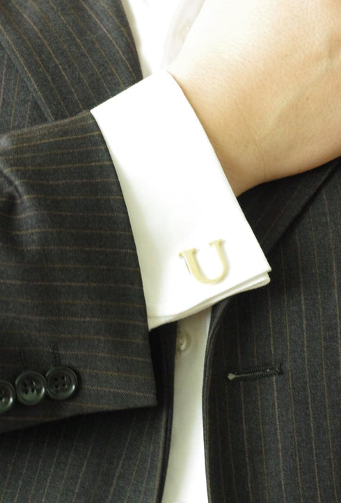Men's Gold Letter U Cufflinks 1 Pair with Gift Box (U)...