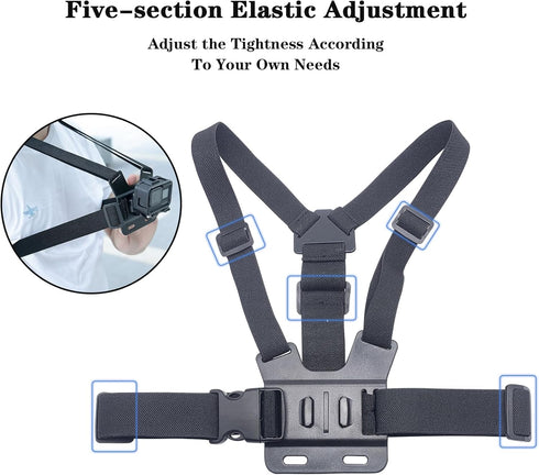 Adjustable Mobile Phone Chest Strap Harness Mount, Black, Compatible with iPhone, GoPro Hero, DJI Osmo Action Cameras...