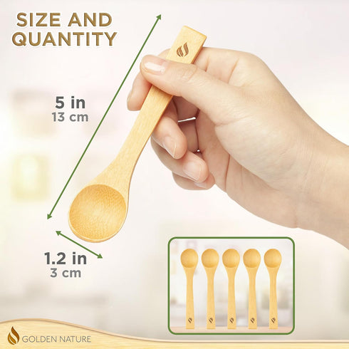 Golden Nature Bamboo Spoon Set (10 Pc), Small Kitchen Teaspoons, Tiny Wooden Spoons Perfect for Sugar, Spices, Seasoning, Coffee, Jam, Herbs, Hone...