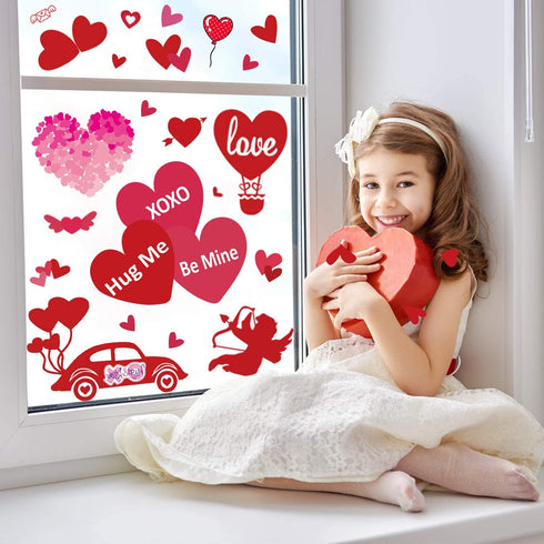 JOZON Valentine's Day Window Clings for Glass Window 8 Sheets Valentines Day Heart Window Stickers Decals Decorations Party Supplies for Wedding A...