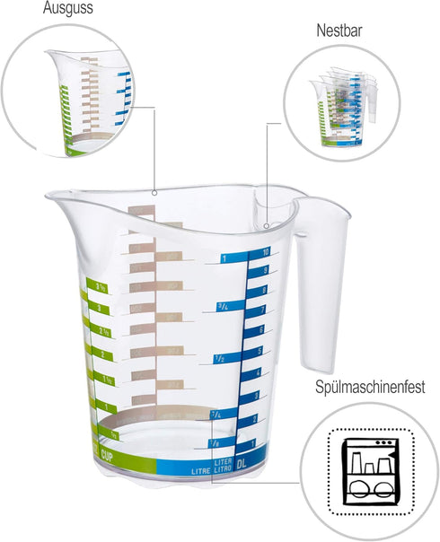 Domino, Measuring cup 1 l, Plastic (PP) BPA-free, transparent, 1l (18,5 x 12,4 x 15,7 cm)...