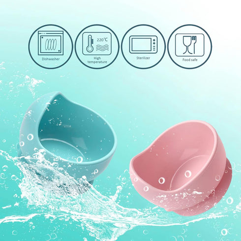 Suction Toddler Plates & Bowls Complete Set w/ Spoons Silicone Baby Bowls with Suction,Baby Feeding Baby Tableware Set for Boys Girl...