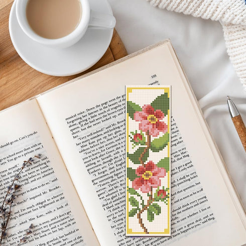 FREEBLOSS 6 Set Bookmark Cross Stitch Kits Stitch Bookmark Cross Stitch Kits with Instructions 6 Flowers Pattern Punch Needle Kit for Beginners Bo...