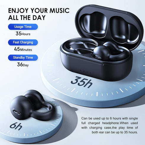 i20 Clip on Open Ear Earbud air Conduction s Wireless Bluetooth Headphones with mic Noise Cancelling Waterproof for Sports,Cycling,Driving,Running...