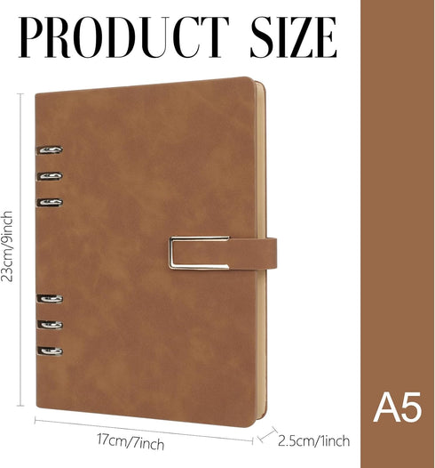 FYY Leather A5 Binder Notebook - PU Leather Refillable 6 Ring Binder Notebook A5 Planner Binder, Loose Leaf Personal Planner Binder Diary, Travel ...