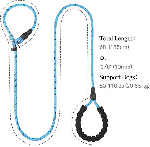 TagME Slip Leads for Dogs, 6 FT Heavy Duty Dog Leash with Padded Handle, Strong Rope No Pull Pet Training Leash for Medium Dogs,Blue...