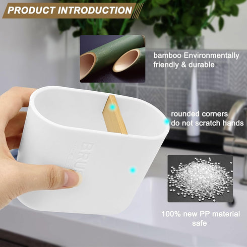 Toothbrush Holder with Bamboo Divider,Detachable for Easy Cleaning Multi-Functional Storage,2 Slots Electric Toothbrush and Toothpaste Organizer C...