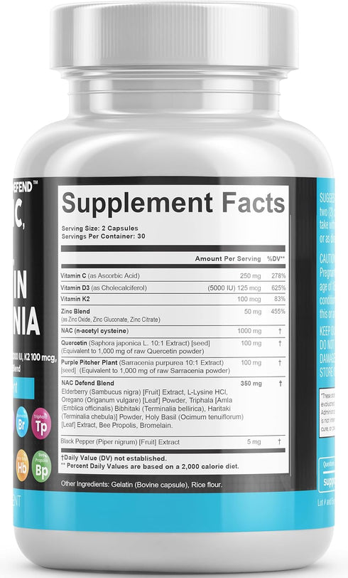 Clean Nutraceuticals NAC Supplement N-Acetyl Cysteine 1000mg Vitamin D3 K2 Zinc Quercetin 1000mg Sarracenia Purpurea 1000mg with Elderberry Holy B...