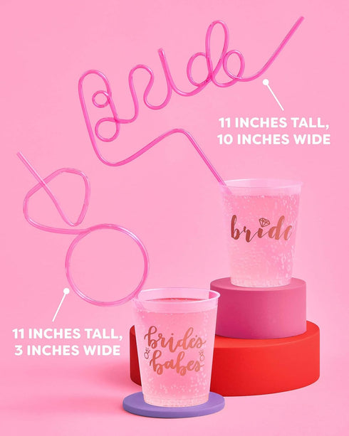 xo, Fetti Bachelorette Party XL Pink Bride + Diamond Ring Straw Set - 8 Pieces | Bridal Shower + Party Decorations | Bride to Be Gift...