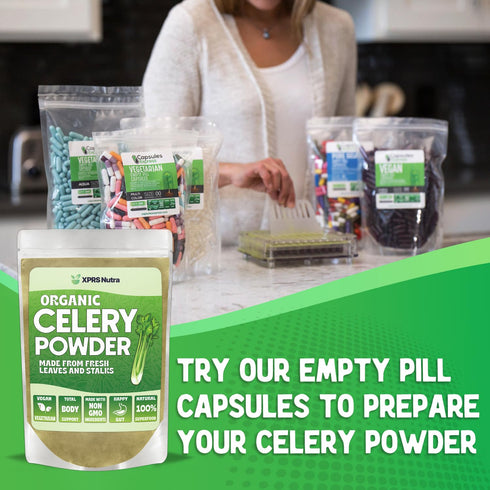 XPRS Nutra Organic Celery Powder - Celery Organic Fresh Powder Antioxidant - Premium Celery Powder Organic - Vegan Friendly Celery Fresh Powder (4...