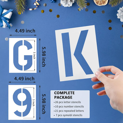 Letter Stencils Numbers for Painting Reusable: 5 Inch Large Plastic Spray Paint Lettering Alphabet Templates for Wood, Wall 64pcs...