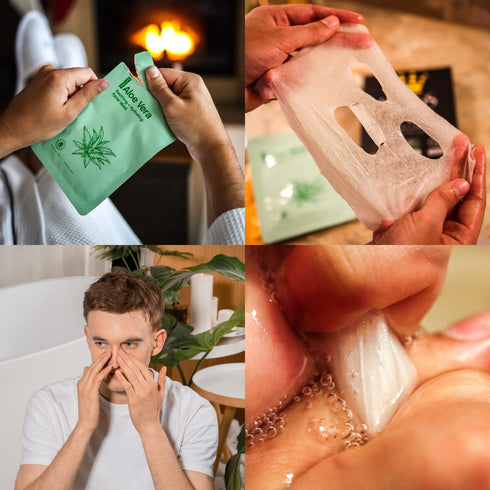 Mens Face Mask Skin Care Kit (6 Pack) - Turmeric Anti-Acne, Aloe Vera Soothing & 2% BHA Salicylic Acid Sheet Mask - Skin Care for Men Face Masks f...