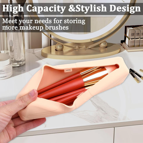 Silicone Makeup Brush Holder,Small Cosmetic Bag for Women, Makeup Brush Bag Make up Brush Organizer Case,Magnetic Anti-fall Out Design, Makeup Too...