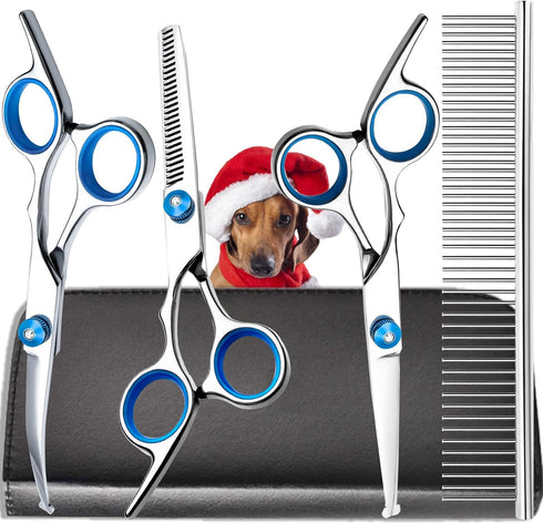 Dog Grooming Scissors with Safety Round Tips?Professional 5 in 1 Dog Grooming Kit ?Dog Scissors for Grooming Sharp and Durable, DGS001...