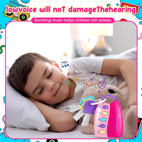 Skylety Musical Smart Remote Key Toy Fake Car Toy Keys with Sound and Lights Fun and Educational Key Toys for Travel Play (Pink)...
