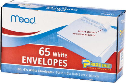 Mead Press-it Seal-it Business Envelope, 3 5/8 _ 6 1/2, 20 lb, White, 65/Box...