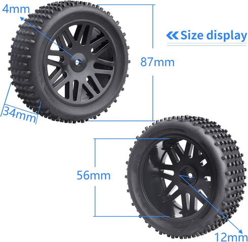 Hobbypark (4-Pack) 1/10 Scale Off Road Buggy Tires & Wheel Rims Set Front and Rear 12mm Hex Hubs with Foam Inserts for RC Hobby Car...