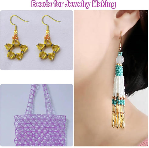 4000pcs Bugle Beads, Embroidery Tube Beads for Jewelry Making, Small Long Beads for Craft DIY Bracelet Necklaces Supplies, 7x2mm,blue...