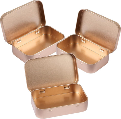 3 Pack Metal Rectangular Hinged Tins Box with Lid Mini Portable Box Empty Craft Containers Small Storage Kit Home Outdoors Organizer for Soap Mint...