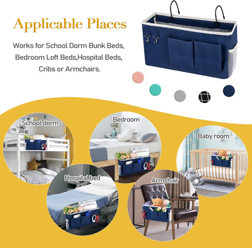 Bedside Storage Caddy/Bedside Hanging Storage Bag for Headboards Bunk Beds Dorm Rooms Book Phone Magazine Holder (Navy Blue)...