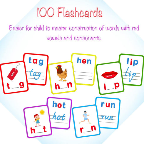 100 Short Vowel Spelling Flashcards, Handwriting Cards Learn to Write CVC Sight Words CVC Words Games for Kindergarten Learning Activities, Montes...