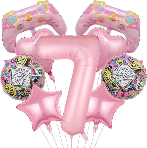 Pink Video Game Balloons, Video Game Controller Birthday Number Mylar Foil Balloon, Level Up Balloons for Girls Game On Birthday Decorations Video...