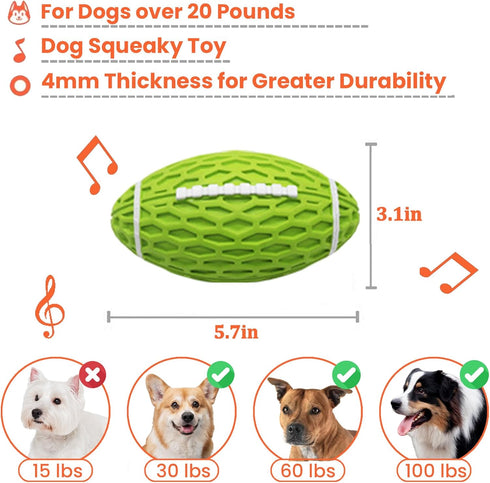 Dog Toys, Rugby Squeaky Dog Toys for Aggressive Chewers, Rubber Tough Dog Toys, Durable and Indestructible Football Dog Toys for Medium Large Dog ...