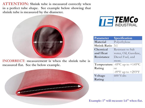 TEMCo 1/2" Marine Heat Shrink Tube 3:1 Adhesive Glue Lined 4 ft RED...