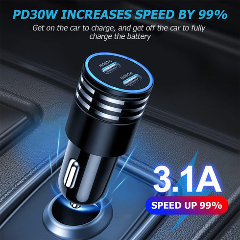 2Pack 60W USB Car Charger, 2 Ports Fast Charging Cigarette Lighter Adapter, Type C Mini Car Charger Adapter, Rapid Plug Power Delivery Compatible ...