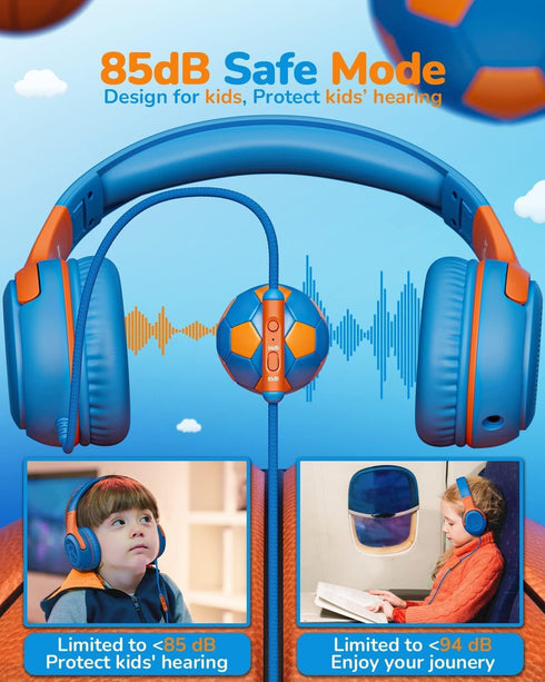 Kids Headphones Wired Toddler Headphones with Microphone, Over-Ear Headphones, 85/94dB Volume-Limiting, 3.5mm Jack, Foldable On-Ear Design - Safe ...