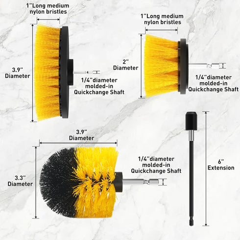 4Pack Drill Brush Attachment Set, Scrub Brush for Drill, Power Scrubber Brushes with Extended Attachment, All Purpose Drill Brush Cleaning Kit for...