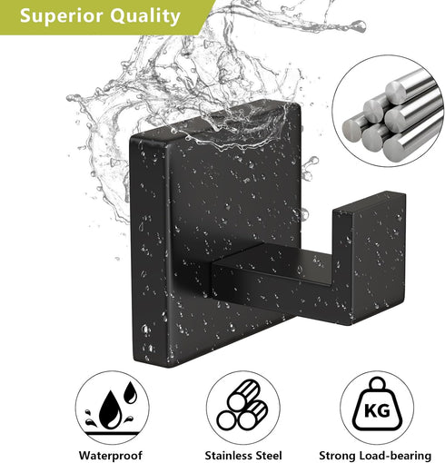 VAEHOLD 4 Pack Robe Towel Hooks for Bathrooms Matte Black Coat Hooks for Hanging Stainless Steel Heavy Duty Wall Mounted Shower Hooks Wall Hooks f...