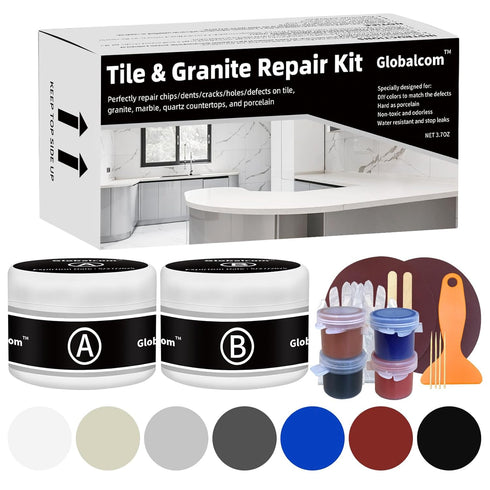 Tile and Granite/Marble Repair Kit, Porcelain Stone and Quartz Countertops Repair Kit for Chips Dents Cracks Holes Scratchs, Fix Chipped Edges Cor...