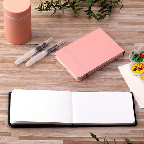 Teling 2 Pcs Watercolor Sketchbook with 3 Brush Pens, 140lb/300gsm Paper, Small Portable Travel Watercolor Journal, Pocket Notebook with Folding P...