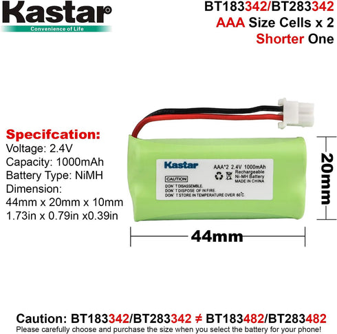 Kastar 2-Pack AAA 2.4V 1000mAh NiMH Rechargeable Battery for BT-166342 BT-266342 BT-283342 AT&T CL83464 EL51100 EL51200 EL51250 EL52200 EL52210 EL...