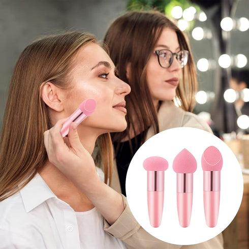 3Pcs Makeup Sponge Facial Foundation Sponge Professional Makeup Blending Sponge with Handle Beauty Sponge Blender Dry & Wet Use Makeup Sponges for...