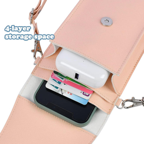 Pink Touchscreen Phone Purse Crossbody for Women,Cellphone Crossbody with Shoulder Strap,Waterproof Crossbody Phone Wallet Case with Transparent W...