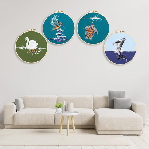 Embroidery Kit for Beginners with Animal Pattern and Instructions,4 Pack Cross Stitch Kits,2 Wooden Embroidery Hoops,Threads and Needles,Needlepoi...