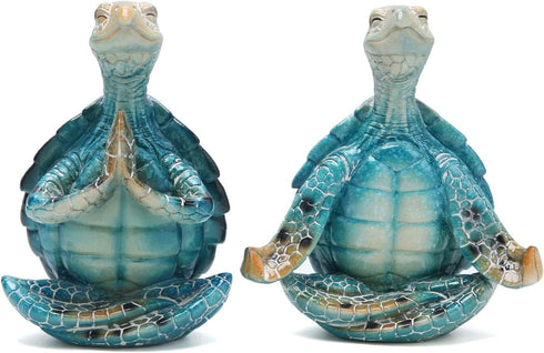 Sea Turtle Yoga Figurines Decorations, 2 Set Meditation Yoga Turtle Decor, Spring Summer Garden Meditating Turtle Crafts for Home Office Bathroom ...