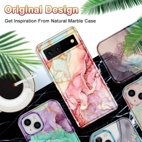 Btscase for Google Pixel 6 Case, Gold Glitter Bling Marble Pattern Hard PC Slim Fit Shockproof Full Body Rugged Drop Protective Women Girls Cover ...