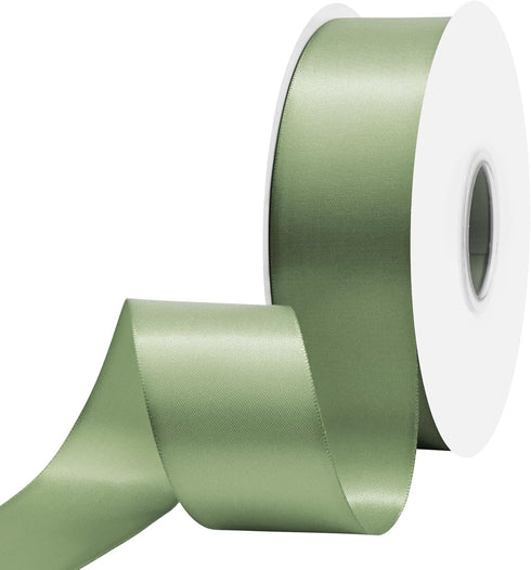 Green Sage Satin Ribbon 1 1/2 Inch x 50 Yards Double Faced Silk Ssatin Ribbon for Gift Wrapping, Flower Bouquet, Wreaths, Cuuting, Wedding, Ceremo...